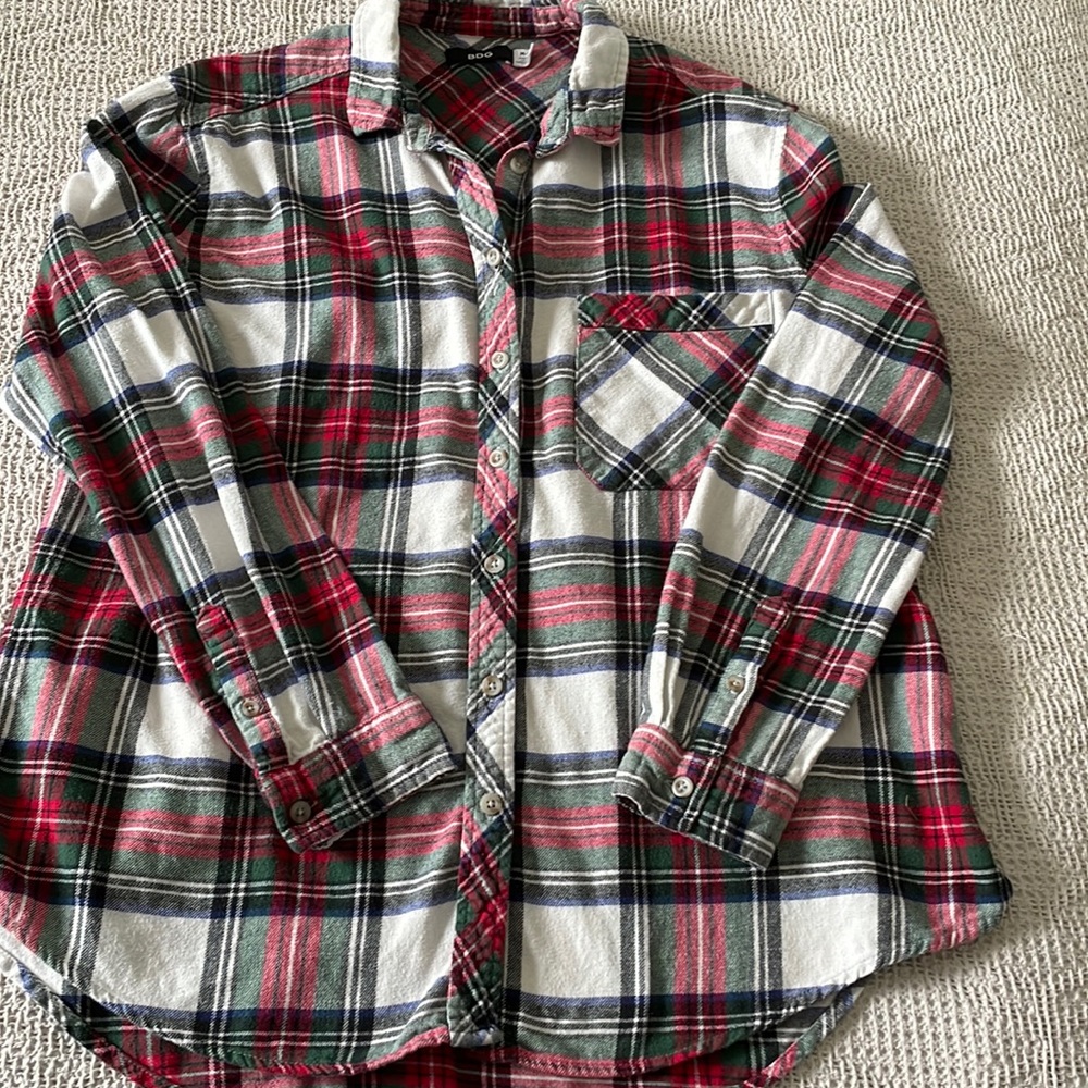 BDG plaid flannel. Soft cotton. Red blue green medium.